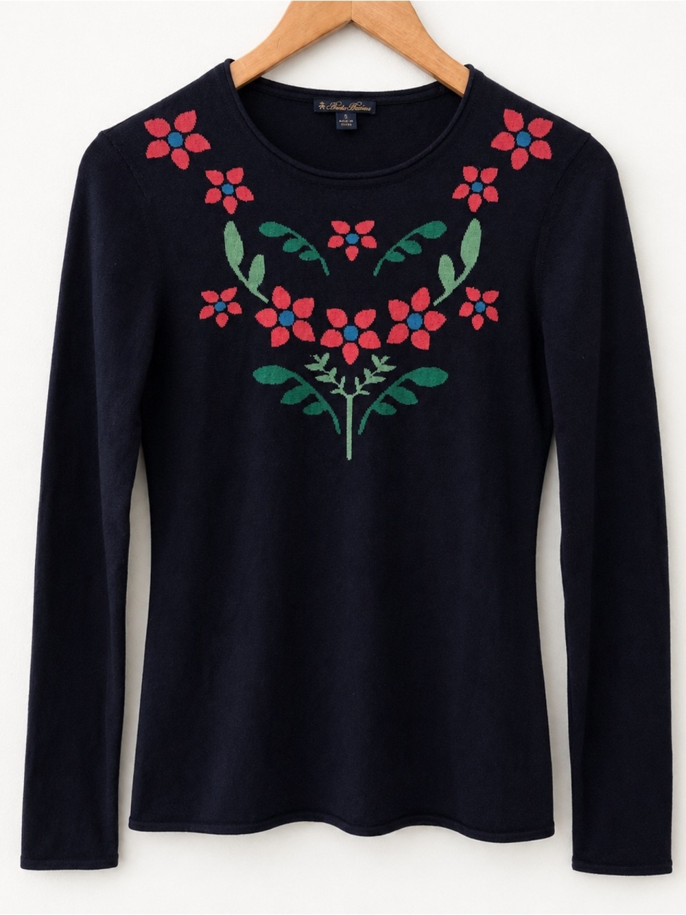 Brooks Brothers Silk Cashmere Floral Sweater Blue Long Sleeve Women’s Small